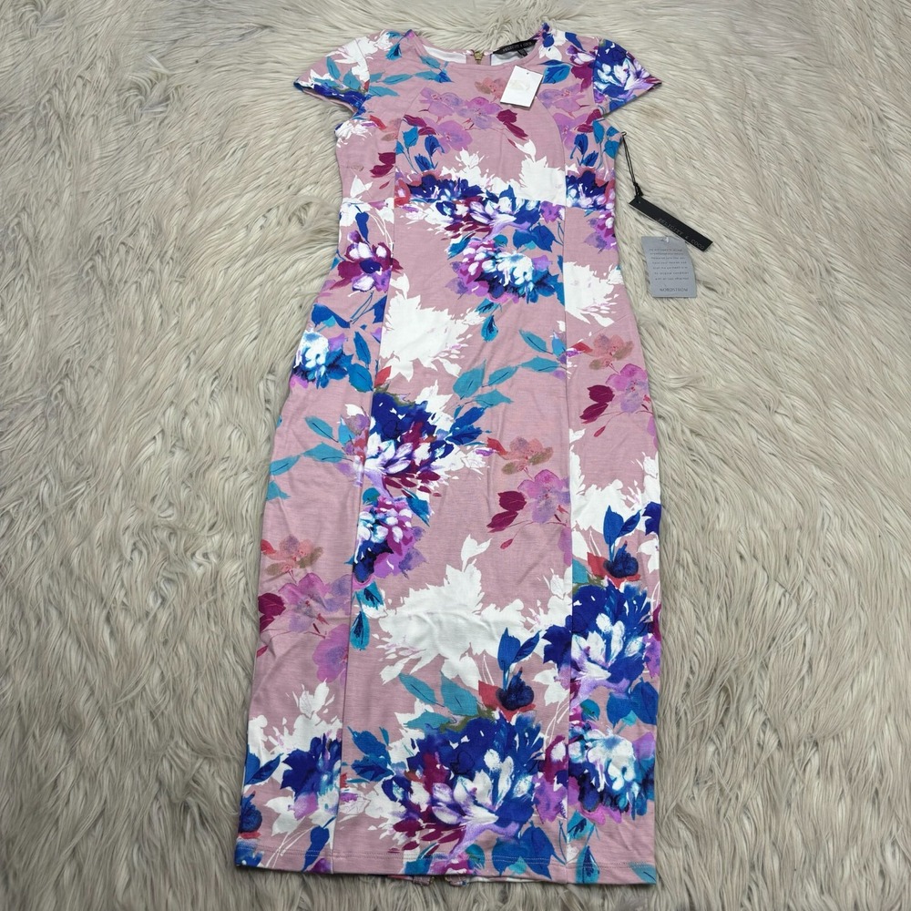 NWT Felicity & Coco Women's‎ XS Pink Floral Wardess Pencil Midi Dress